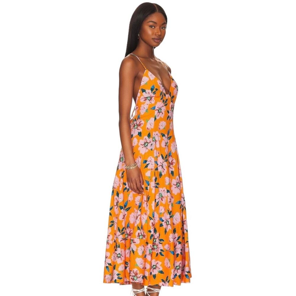 NWT Free People Finer Things Maxi Dress in Sunshine Combo Orange Floral Size L - Picture 3 of 16